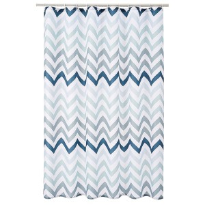 Bathroom Shower Curtain, Water Resistant Fabric with Grommets & Hooks, Machine Washable, 72"x72" , Blue Ombre Chevron