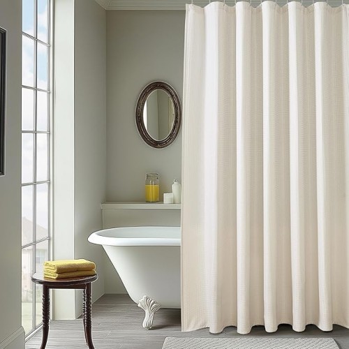 Modern Waffle Shower Curtain 71 Inches Long with 12 Hooks (1 Panel), Machine Washable Shower Curtains for Bathroom, 70W x 71
