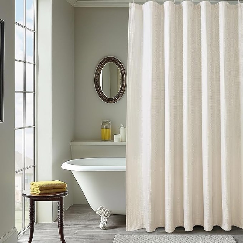 Modern Waffle Shower Curtain 71 Inches Long with 12 Hooks (1 Panel), Machine Washable Shower Curtains for Bathroom, 70W x 71