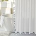 White Fabric with Water Blue Scalloped Border Shower Curtain,Boho Chic Cloth Shower Curtain for Bathroom Showers,72 x 84 Inches