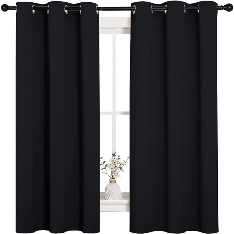 Pitch Black Solid Thermal Insulated Grommet Blackout Curtains/Drapes for Bedroom Window (2 Panels, 42 x 63 inches )