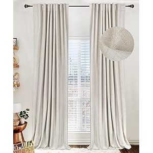 100% Blackout Shield Linen Blackout Curtains for Bedroom 84 Inches Long,Back Tab/Rod Pocket Living Room Drapes