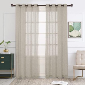 Burlap Linen Sheer Curtains for Living Room - Grommet Top Sheer Drapes 84 inches Length , Set of 2 Panels
