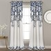 Light Filtering Window Panel Set, Pair - Floral Vine Print, Beautiful, Modern, Elegant Home Decor - 52" W x 84" L